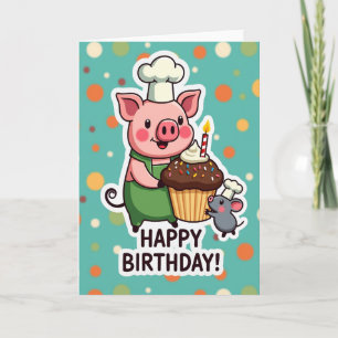 Cartão de Aniversário do Chef Porco