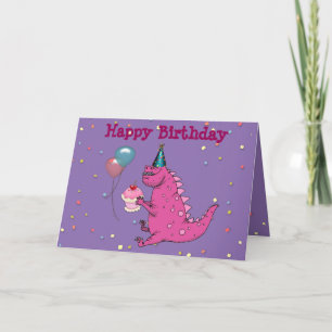 Cartão de Aniversário do Dinossaur com o Chapéu do