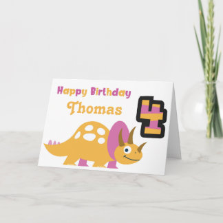 Cartão de Aniversário do Dinossauro Amarelo e Boni