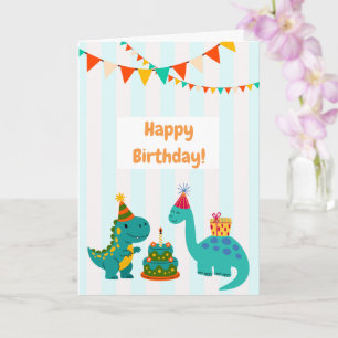 Cartão de Aniversário do Dinossauro Listrado Azul