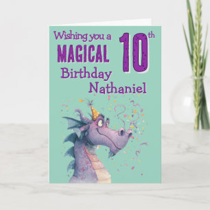 Cartão de Aniversário do Dragão Mágico de 10 anos