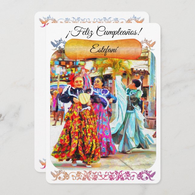 Cartão de Aniversário do Festival Mexicano Dancers (Frente/Verso)