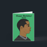 Cartão de Aniversário do Filho Africano-Americano<br><div class="desc">Este Cartão apresenta um jovem afro-americano vestindo uma camisa preta. Envie um cartão para o seu amado que seja relacionável e expresse sua mensagem da forma que você pretendia.</div>