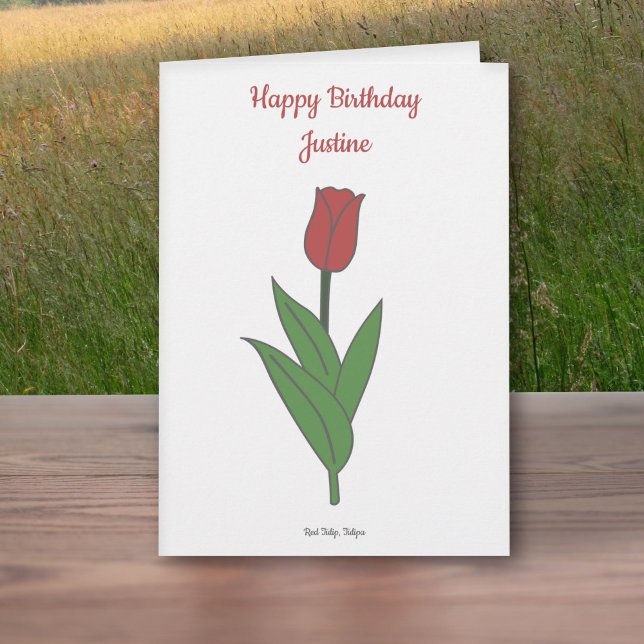 Cartão de Aniversário do Flor do Pastel de Tulipas (Botanical Red Tulip Birthday Card)