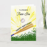 Cartão de Aniversário do Foster Son Baseball<br><div class="desc">Dê ao seu filho adotivo do beisebol um cartão de beisebol e taco com um tema explosivo de baseball! Um beisebol e um morcego com as palavras "Para um filho adotivo maravilhoso".</div>