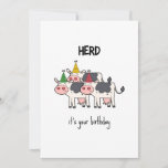 Cartão de Aniversário do Funny Cow Herd Pun<br><div class="desc">É seu aniversário - engraçado cartão de aniversário de trocadilhos com uma ilustração minimalista de um rebanho de vacas com chapéus de partido</div>