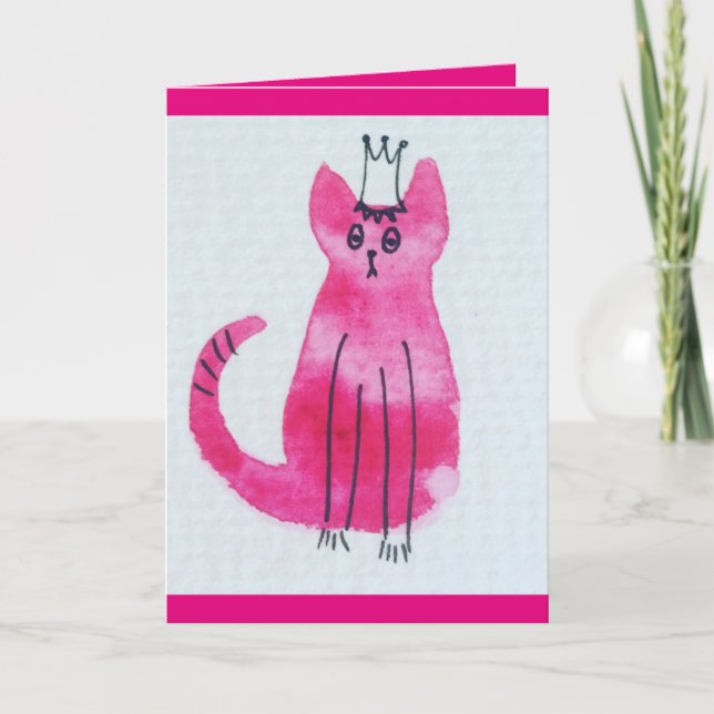 Cartão de Aniversário do Gatinho Princesa Rosa (Frente)