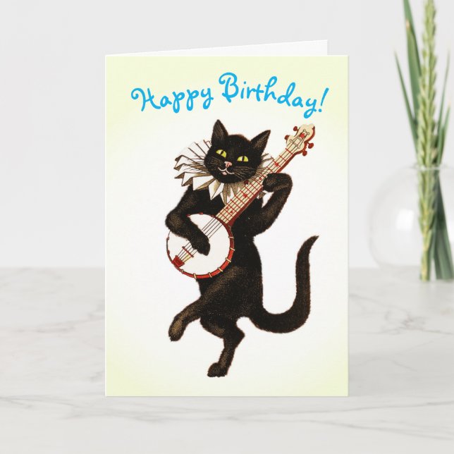 CARTÃO DE ANIVERSÁRIO DO GATO BANJO PERSONALIZÁVEL (Frente)
