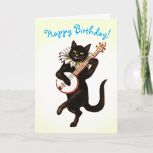 CARTÃO DE ANIVERSÁRIO DO GATO BANJO PERSONALIZÁVEL