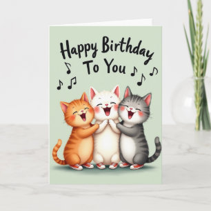 Cartão de Aniversário do Gato Cantando