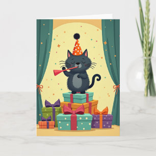 Cartão de Aniversário do Gato Cortina