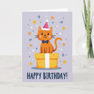Cartão de Aniversário do Gato de Celebração