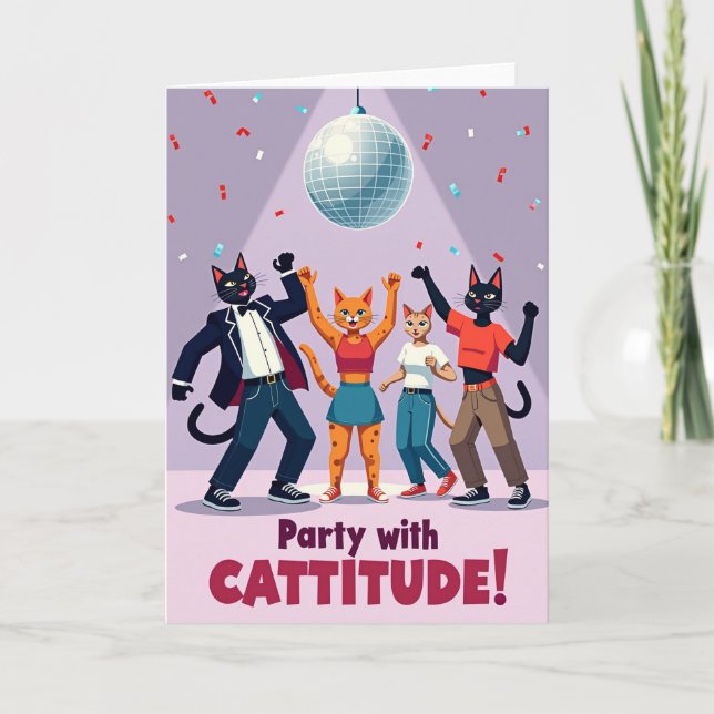 Cartão de Aniversário do Gato Disco (Frente)