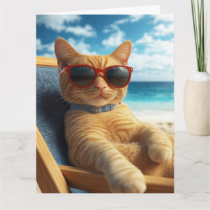CARTÃO DE ANIVERSÁRIO DO GATO LEGAL NA PRAIA