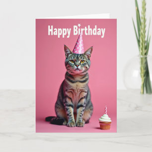 Cartão de Aniversário do Gato Malhado Festivo