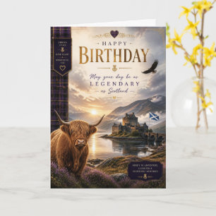 Cartão de Aniversário do Highland Cow Sunset Escoc