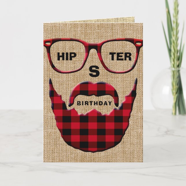 Cartão de aniversário do hipster (Frente)