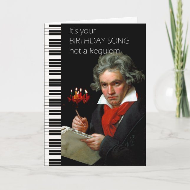 Cartão de aniversário do humor de Beethoven (Frente)