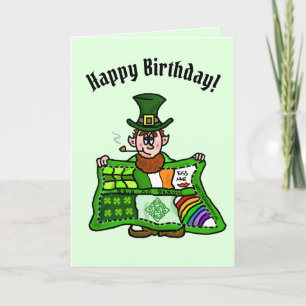 Cartão de Aniversário do Irish Quilt & Leprechaun