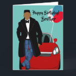 Cartão de Aniversário do Irmão Africano-Americano<br><div class="desc">Este cartão de aniversário legal apresenta um macho afro-americano com casaco preto,  jeans e gravata. Mande um cartão para o seu irmão que é relacionável e expressa sua mensagem da maneira que você desejava.</div>