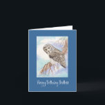 Cartão de aniversário do irmão da coruja de grande<br><div class="desc">A aguarela da coruja de grandes cinzas é o cartão perfeito para o amante do birder,  da coruja ou dos animais selvagens. Personalize com seu próprio texto.</div>