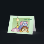 Cartão de Aniversário do Jungle Friends<br><div class="desc">O cartão de aniversário deste miúdo bonito contém quatro cartoons de animais da selva,  incluindo uma girafa,  um elefante,  um hipopótamo e um leão num fundo verde-tônico. O texto na frente e no dentro é totalmente personalizável,  então você pode mudá-lo para dizer o que quiser.</div>