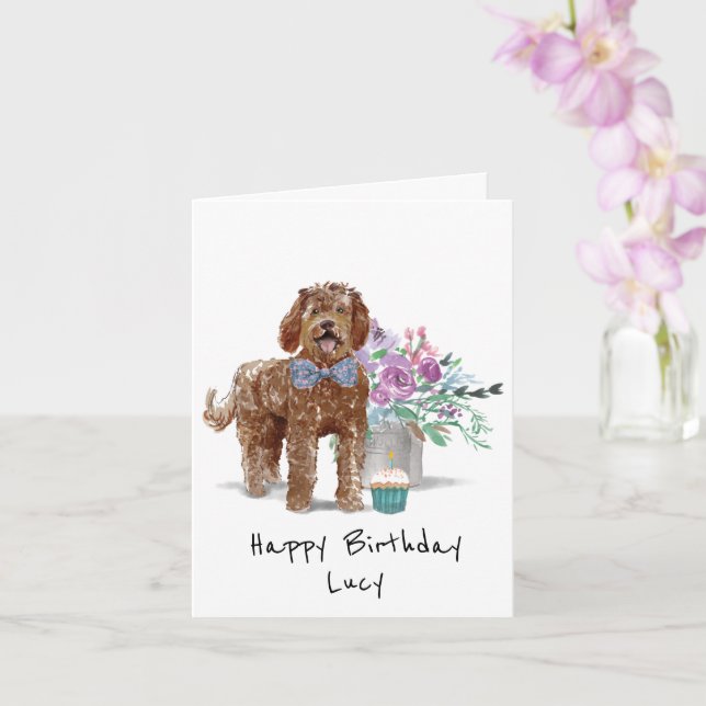 Cartão de Aniversário do Labradoodle Personalizado (Orquídea)