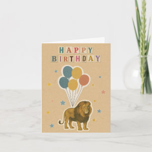 Cartão de Aniversário do Leão - Design de Animal S