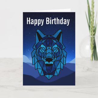 Cartão de Aniversário do Lobo Azul Geométrico
