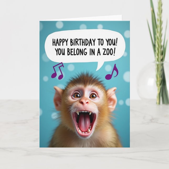 Cartão de Aniversário do Macaco Animado (Frente)