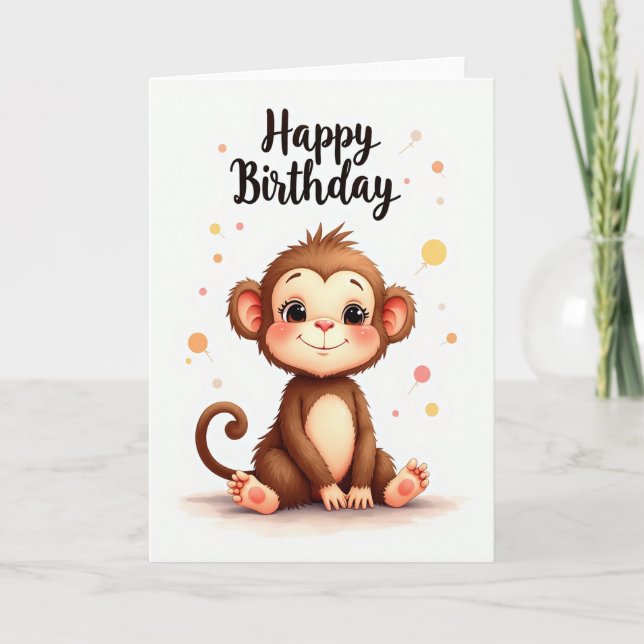 Cartão de Aniversário do Macaco Fofo (Frente)