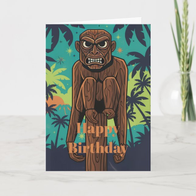 Cartão de Aniversário do Macaco Tiki (Frente)
