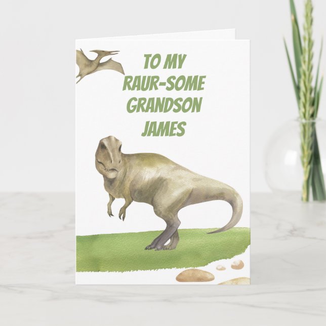 Cartão de Aniversário do Neto Dinossauro (Frente)