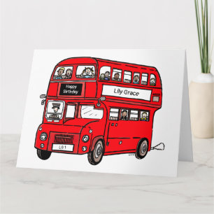 Cartão de Aniversário do Ônibus Vermelho de Dois A