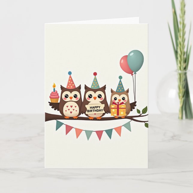 Cartão de Aniversário do Owlet com Galho (Frente)