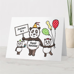 Cartão de Aniversário do Partido Panda Personaliza