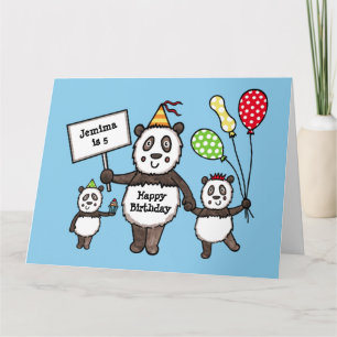 Cartão de Aniversário do Partido Panda Personaliza