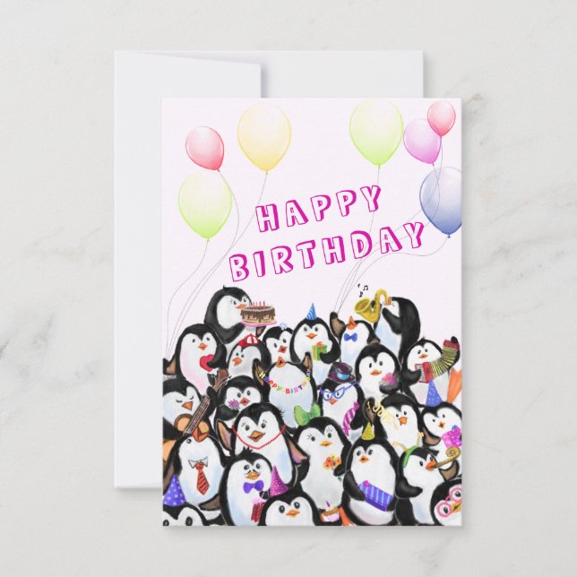 Cartão de Aniversário do Partido Pinguim Feliz - P (Frente)