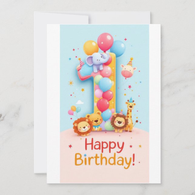 Cartão de Aniversário do Partido Safari, de Um Ano (Frente)