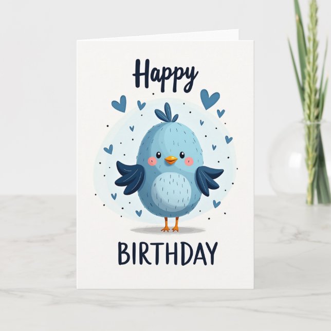 Cartão de Aniversário do Pássaro Azul (Frente)