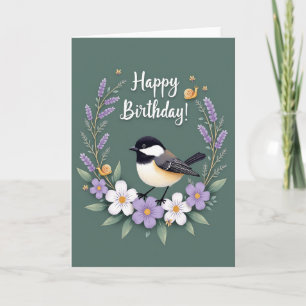 Cartão de Aniversário do Pássaro com Capacete Doce