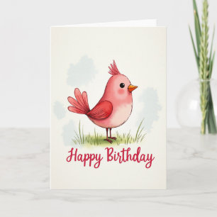 Cartão de Aniversário do Pássaro Vermelho Alegre