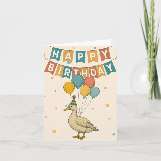 Cartão de Aniversário do Pato - Animal Whimsical c (Frente)