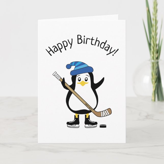 Cartão de Aniversário do Pinguim de Hóquei (Frente)