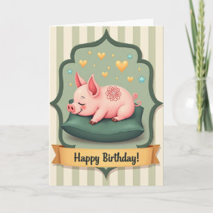 Cartão de Aniversário do Porco Adormecido Doce