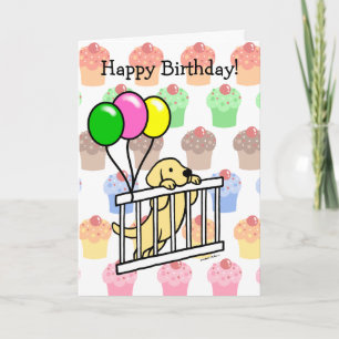 Cartão de Aniversário do Puppy Labrador Amarelo