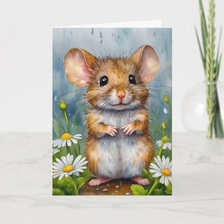 Cartão de Aniversário do Rato com Margaridas