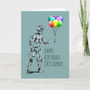 Cartão de Aniversário do Robô com Balões