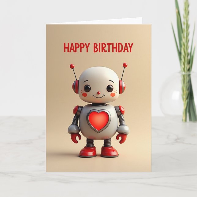 Cartão de Aniversário do Robô com Coração (Frente)
