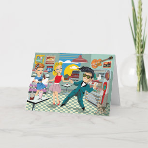 cartão de aniversário do rock & roll dos anos 50 c